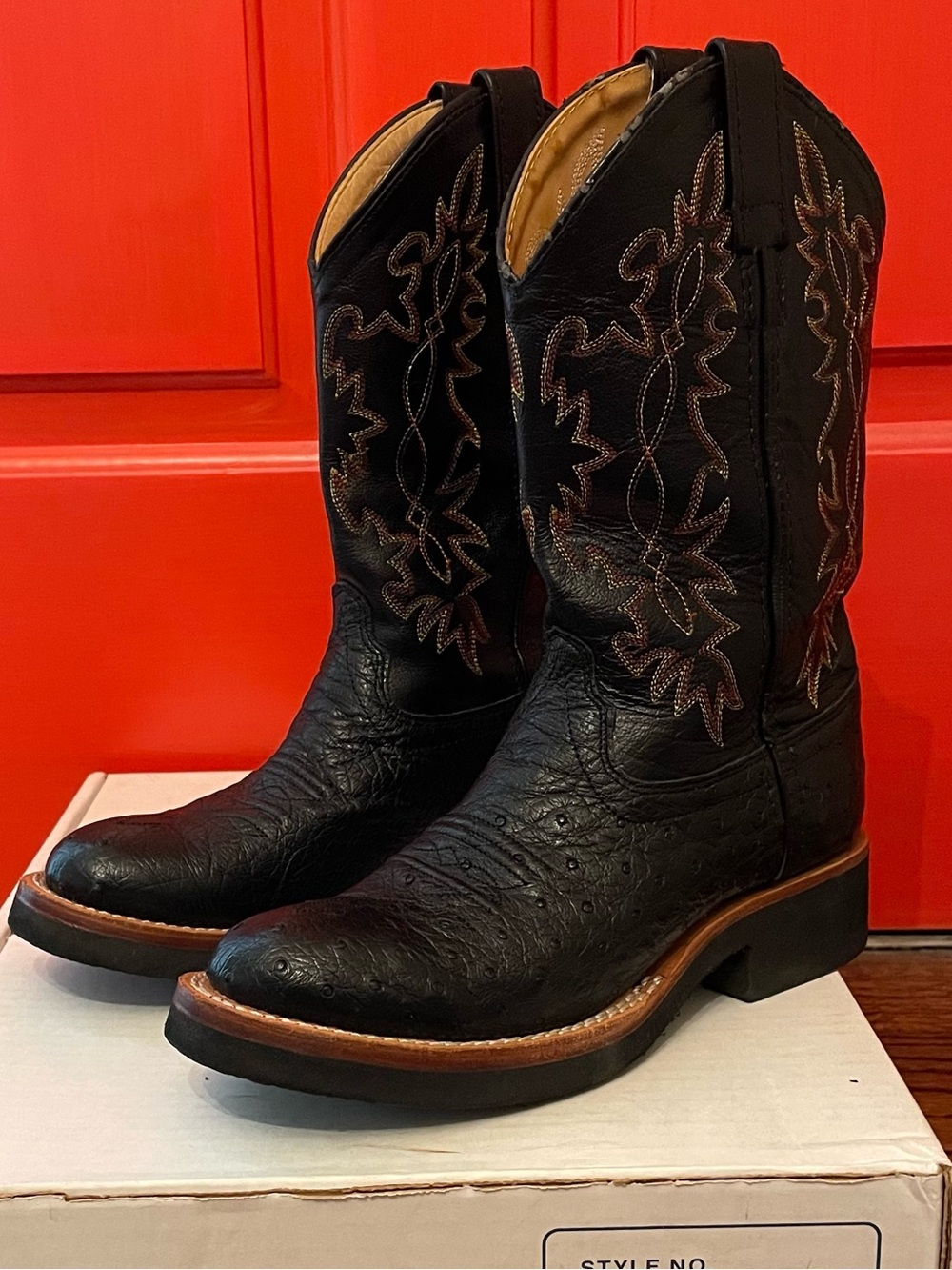 Youth Unisex Vintage Old West Brand Black Cowboy Boots Size 3.5